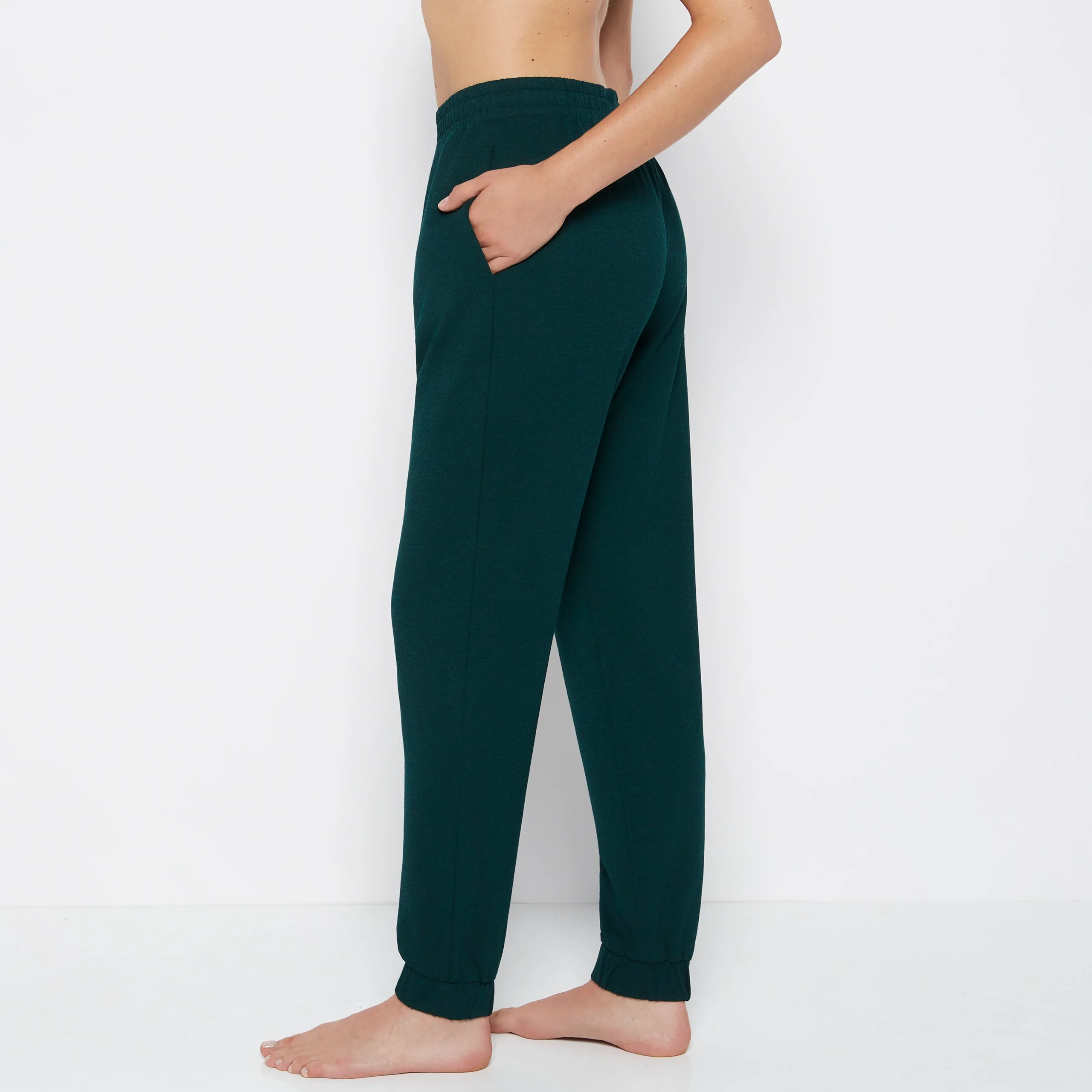French Terry Sleep Pant in Emerald Green Heather – Image 2